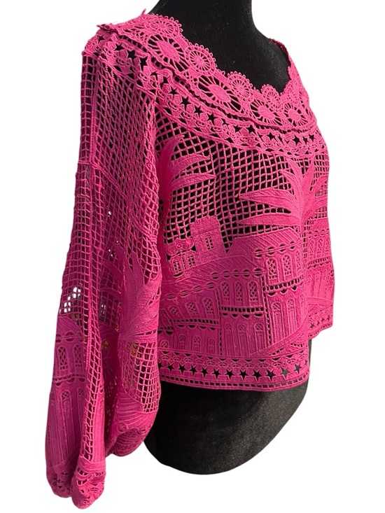 FARM Rio Pink Alucina Luz Guipire Crop Top M - Picture 2 of 11